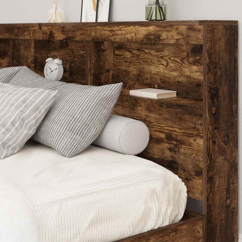 Storage Headboard with Shelf Smoked oak 200 cm Engineered wood